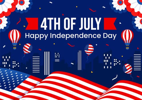 4th of July Happy Independence Day USA Vector Illustration with American Flag and Balloons in Flat National Holiday Cartoon Background Design
