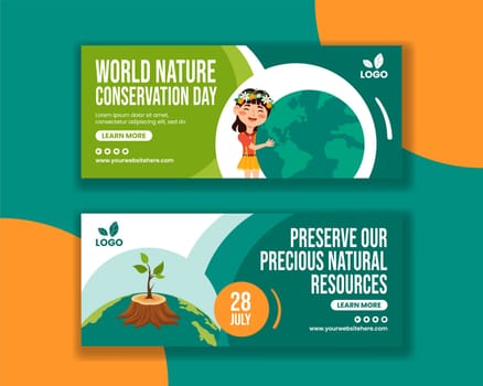 Nature Conservation Day Horizontal Banner Flat Cartoon Hand Drawn Templates Background Illustration