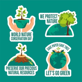 Nature Conservation Day Label Flat Cartoon Hand Drawn Templates Background Illustration