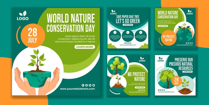 Nature Conservation Day Social Media Post Cartoon Hand Drawn Templates Background Illustration