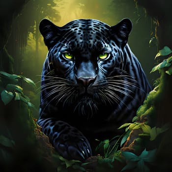 A black panther sneaks through the undergrowth looking for food