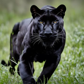 A black panther sneaks through the undergrowth looking for food