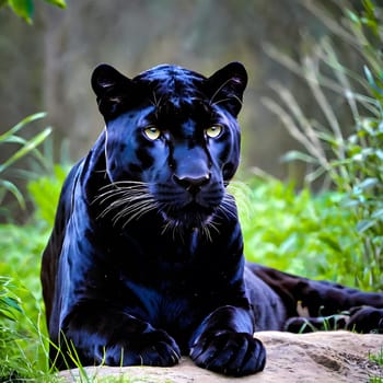 A black panther sneaks through the undergrowth looking for food