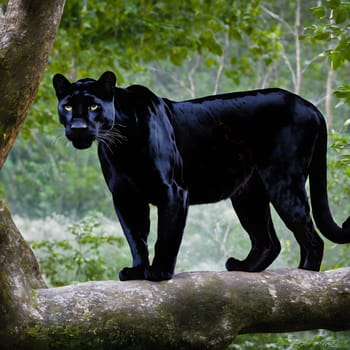 A black panther sneaks through the undergrowth looking for food