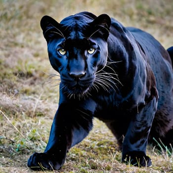 A black panther sneaks through the undergrowth looking for food