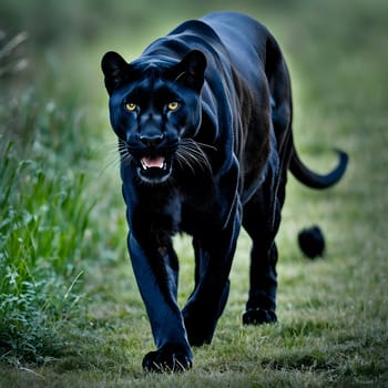 A black panther sneaks through the undergrowth looking for food