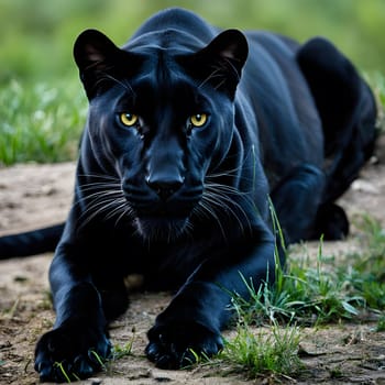 A black panther sneaks through the undergrowth looking for food