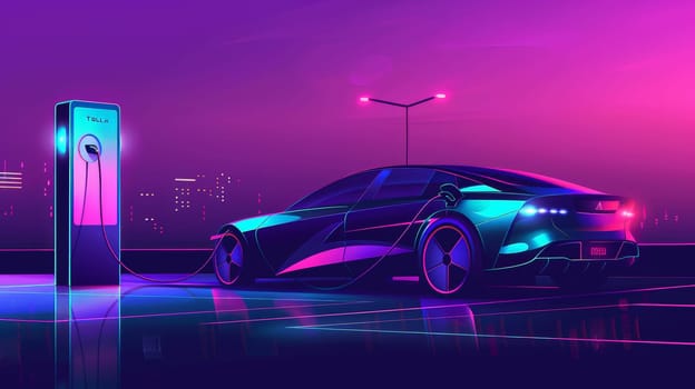 Dive into the forefront of automotive innovation with an electrifying image showcasing a power supply connected to an electric vehicle charging battery. This EV charging station, designed for electric and plug-in hybrid cars, epitomizes cutting-edge technology and sustainable transportation concepts.