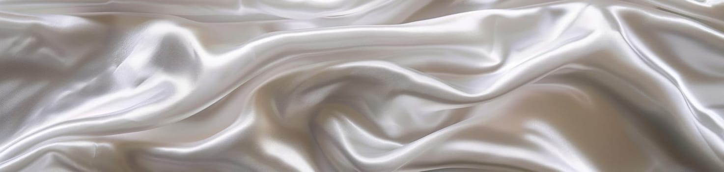 A seamless wide view of delicate white satin fabric, presenting a soft and smooth texture with natural folds