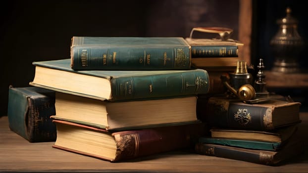 Old vintage books on the table