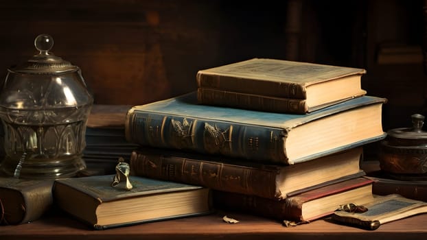 Old vintage books on the table