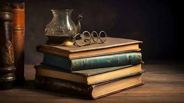Old vintage books on the table