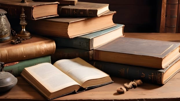 Old vintage books on the table