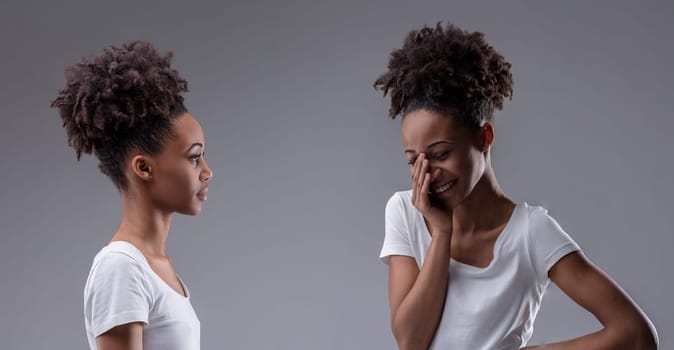Laughter meets disapproval in a black woman's internal conversation, a self-mockery of her naivety