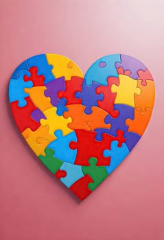 AI generated of a heart shaped puzzle piece on a pink background