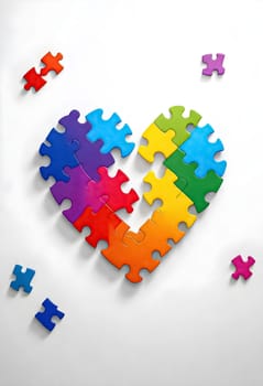 AI generated of a heart shaped puzzle piece with pieces of different colors