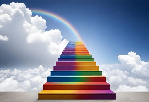 AI generated of rainbow stairs leading to a rainbow in the sky