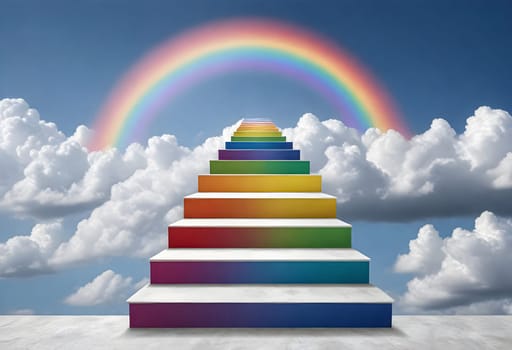 AI generated of rainbow stairs in the sky with clouds and rainbow