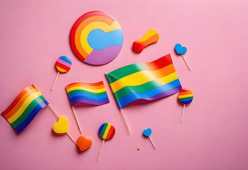 AI generated of a rainbow flag is on a pink background
