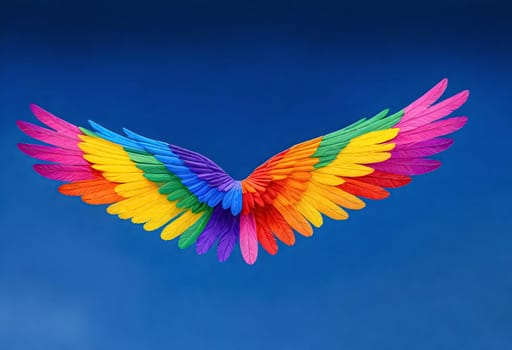 AI generated of a colorful rainbow angel wings flying in the sky