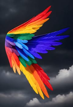 AI generated of a colorful angel wings flying in the sky