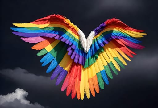 AI generated of rainbow wings on a black background