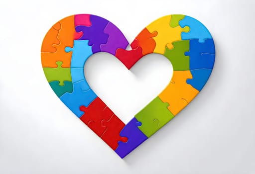 AI generated of heart shaped puzzle pieces on white background
