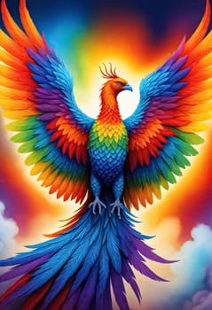 AI generated of a colorful image of a colorful firebird with a rainbow on it