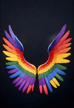 AI generated of rainbow wings on a dark background