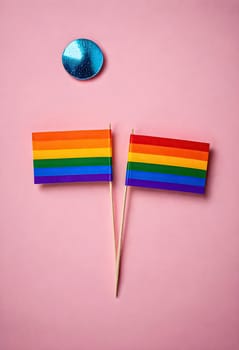 AI generated of two flags with rainbow colors on them are on a pink background