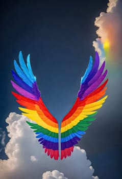 AI generated of rainbow wings in the sky with a rainbow in the background