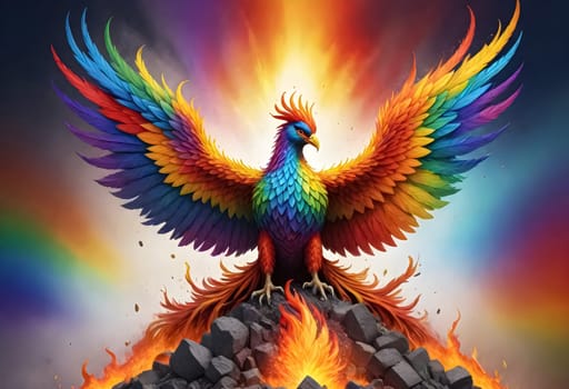 AI generated of the phoenix is a colorful bird with flames coming out of its wings