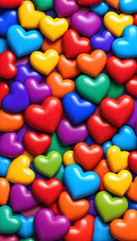 AI generated of a colorful heart background with many different colored hearts