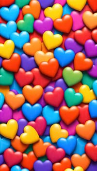 AI generated of many colorful hearts are arranged in a pattern