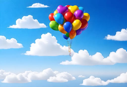AI generated of a colorful bunch of balloons is floating in the sky