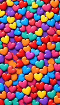AI generated of colorful hearts arranged on wallpaper background