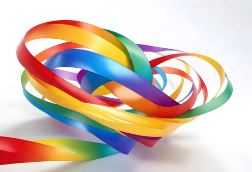 AI generated of a rainbow colored ribbon is wrapped around a heart
