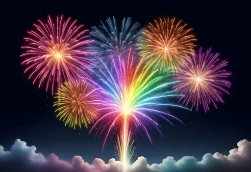AI generated of colorful fireworks in the sky with clouds