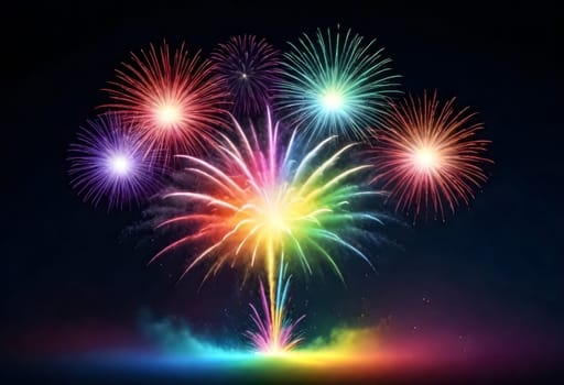 AI generated of fireworks are seen in the sky with a rainbow of colors