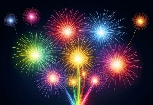 AI generated of colorful fireworks on black background