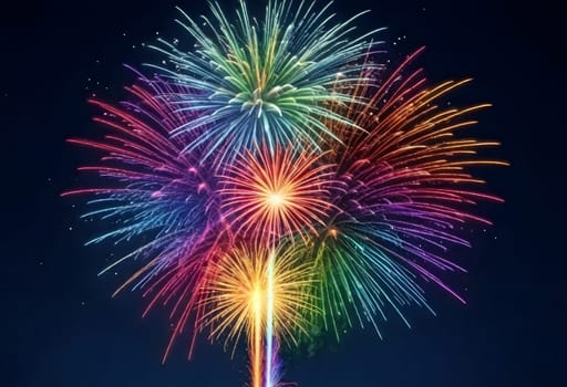 AI generated of fireworks are seen in the sky with a rainbow of colors