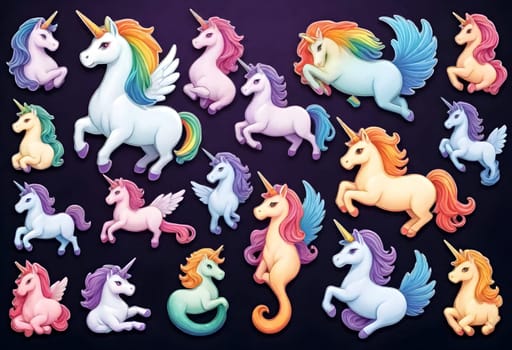 AI generated of a collection of unicorns clip art stickers