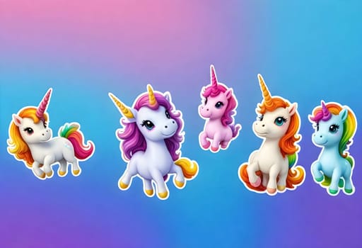 AI generated of the unicorn stickers set for your phone are in the middle of the rainbow