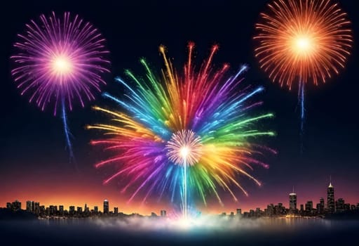 AI generated of colorful fireworks are seen in the sky above a chicago city