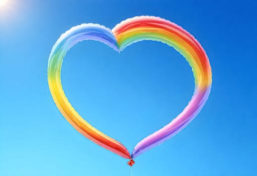 AI generated of a rainbow heart balloon in the sky
