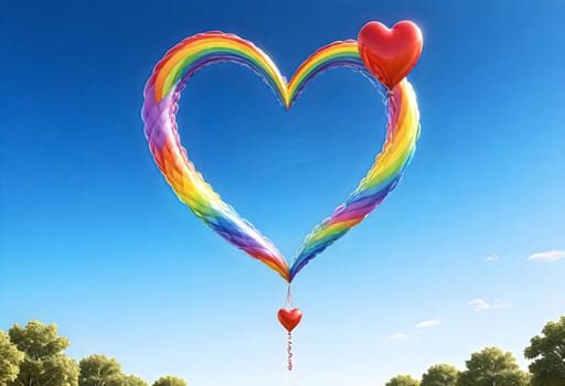 AI generated of a heart shaped balloon with a rainbow in the middle