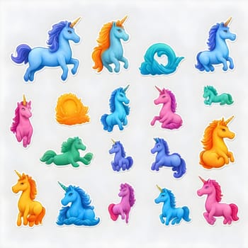 AI generated of a collection of colorful unicorns set with rainbow color
