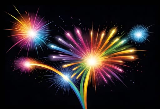 AI generated of a colorful fireworks explode on black background