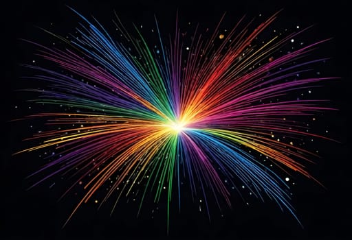 AI generated of a colorful fireworks and stars glowing on black background