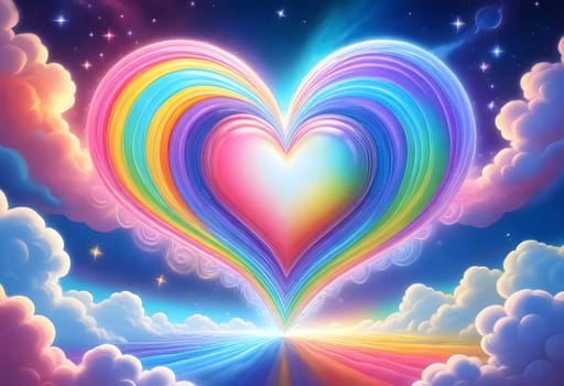 AI generated of rainbow heart in the sky with rainbows